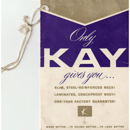 1950s Kay guitar guarantee card - hangtag, made in USA